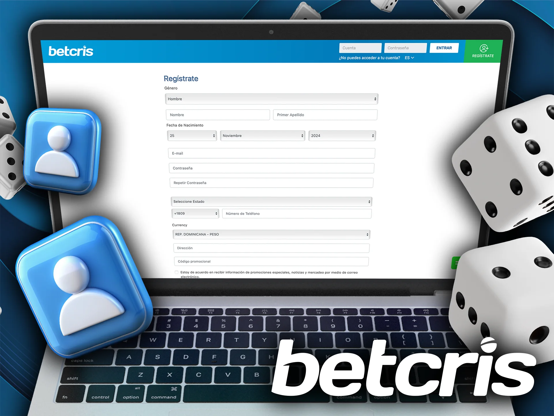 Tanto si pretende apostar en la aplicación móvil como en el sitio web oficial de Betcris, primero debe crear una cuenta.